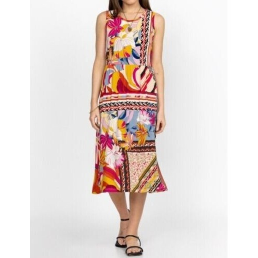 JOHNNY WAS Dress Sz M Rachel May Easy Fit Tank BAMBOO Blend Midi Boho Floral NEW